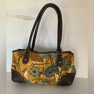 Brighton women’s brown & blue floral shoulder purse brown leather straps